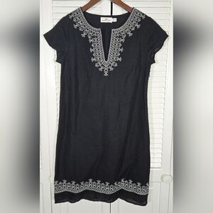 Vineyard Vines Holiday Island Silver Embroidered V Neck Linen Shift Dress Sz 00